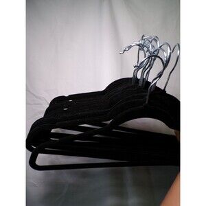 Black Velvet Clothes Hangers Non Slip Slim Space Saving Chrome Hooks Lot of 15
